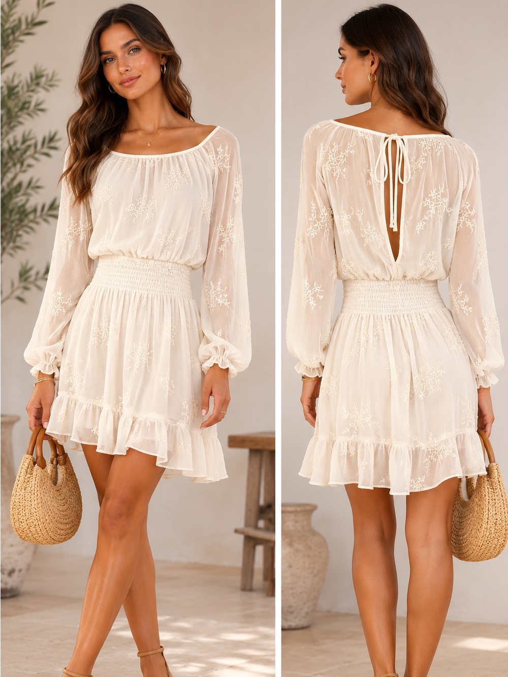 Lovestitch Bohemian Long Sleeve Embroidered Chiffon Dress Large